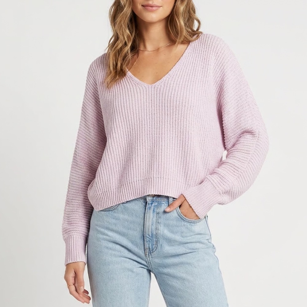 Talulah Lilac Chenille V-Neck Oversized Ribbed Knit Sweater Large